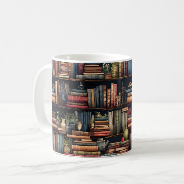 Caneca De Café Livros da estante (Frente Esquerda)
