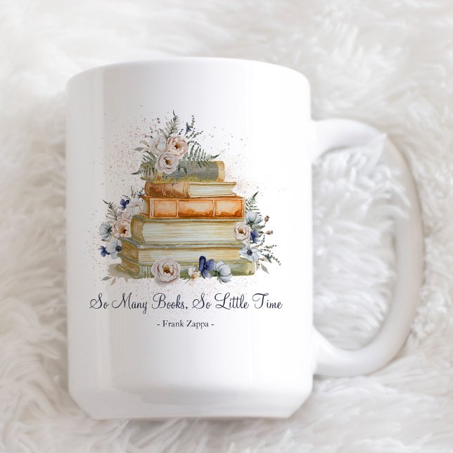 Caneca De Café Livros de Cotação Personalizados Flores Azuis Beig (Criador carregado)