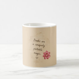 Caneca De Café Livros de Creme Flor Vermelha Mágica