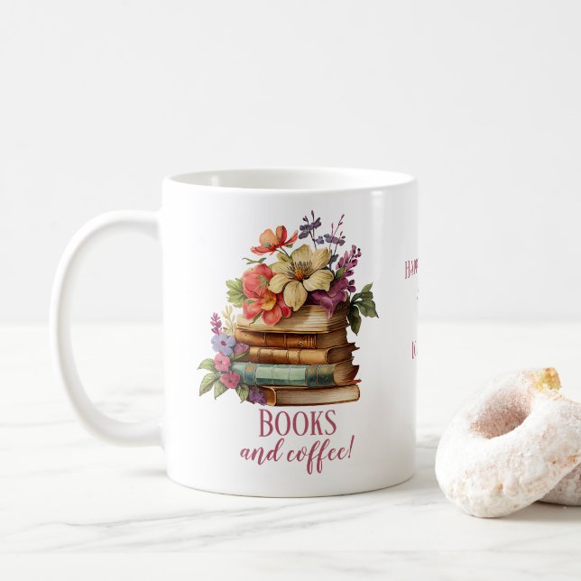 Caneca De Café Livros e café Floral (Com Donut)