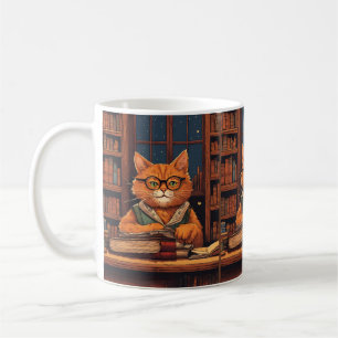 caneca de café livros e gatos