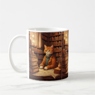 caneca de café livros e gatos