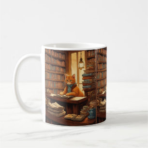 caneca de café livros e gatos