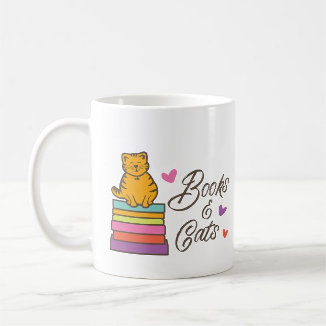 Caneca De Café Livros e Gatos (Esquerda)