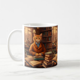 caneca de café livros e gatos