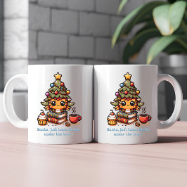 Caneca De Café Livros em árvore de Natal kawaii - Papais noeis en