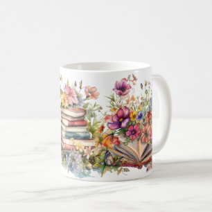 Caneca De Café Livros em campo de flores silvestres