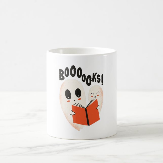 Caneca De Café Livros Fantasmas Lendo Halloween (Centro)