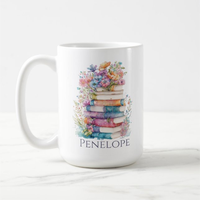 Caneca De Café Livros Florais de Aquarela (Esquerda)