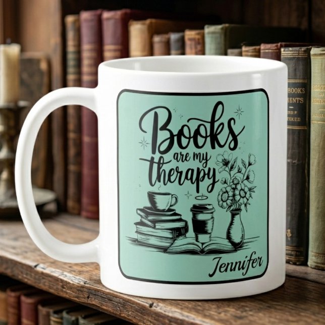 Caneca De Café Livros Personalizados São Minha Terapia Bibliófilo (Criador carregado)