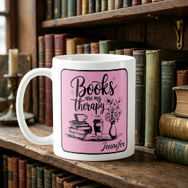 Caneca De Café Livros Personalizados São Minha Terapia Bookworms 
