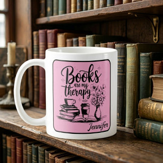 Caneca De Café Livros Personalizados São Minha Terapia Bookworms