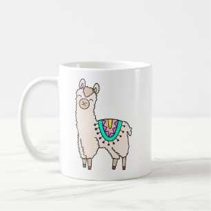 Caneca De Café llama alpaca de desenho animado sorridente e feliz