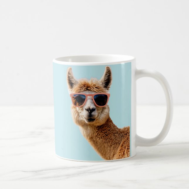 Caneca De Café Llama Bonito Com Óculos De Sol (Direita)