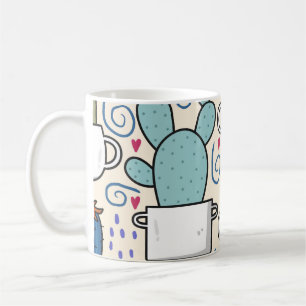 Caneca De Café Llama Cactus: Design sem costura desenhada à mão