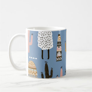 Caneca De Café Llama, Cactus, Padrão De Elementos Desenhados À Mã