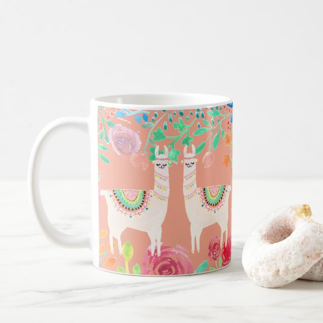 Caneca De Café Llama floral (Com Donut)