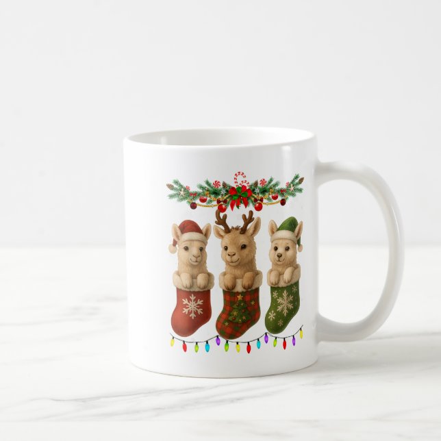 Caneca De Café Llama In Christmas Socks Lights Llama Xmas  (Direita)
