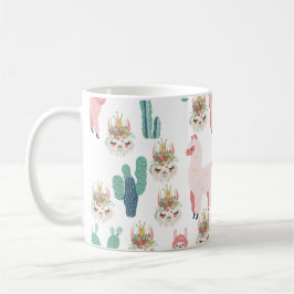 Caneca De Café Llama Pink and Green Cactus, Alpaca, Cute, Girly