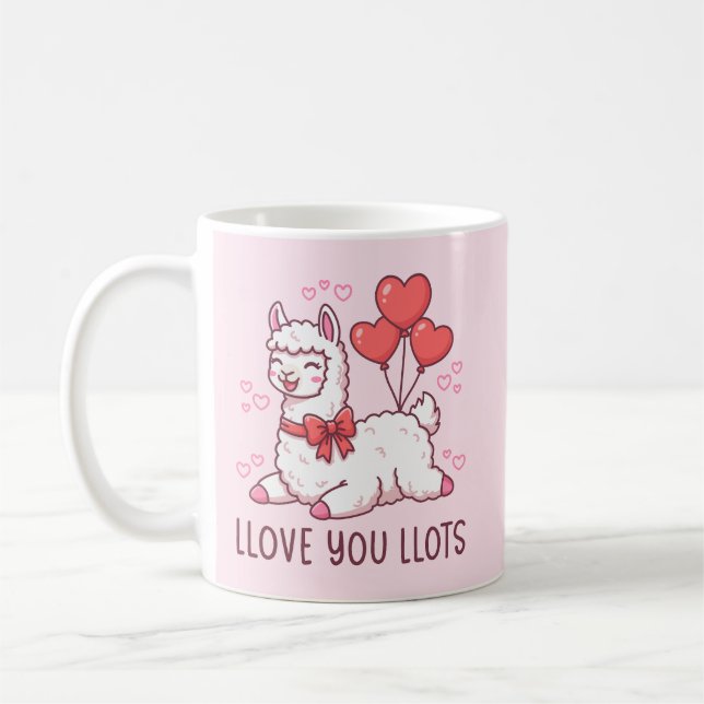 Caneca De Café Llove You Llots - Kawaii Llama Valentine (Esquerda)