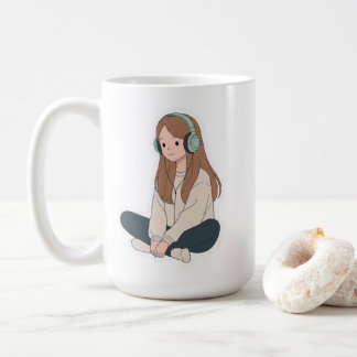 Caneca De Café Lo-Fi Girl com Fones de Ouvido – Vibrações Pastel 