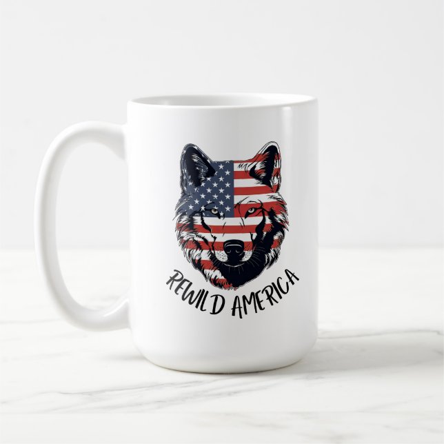 Caneca De Café Lobo Americano Patriótico (Esquerda)