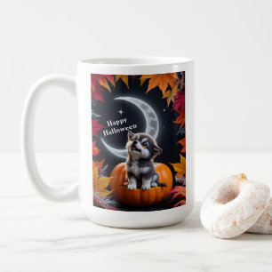 Caneca De Café Lobo Bonito com Escândalo de Outono da Lua Crescen