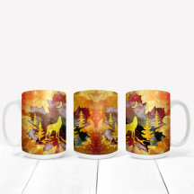 Lobo Colorido Silhouette com Design de Céu Noturno