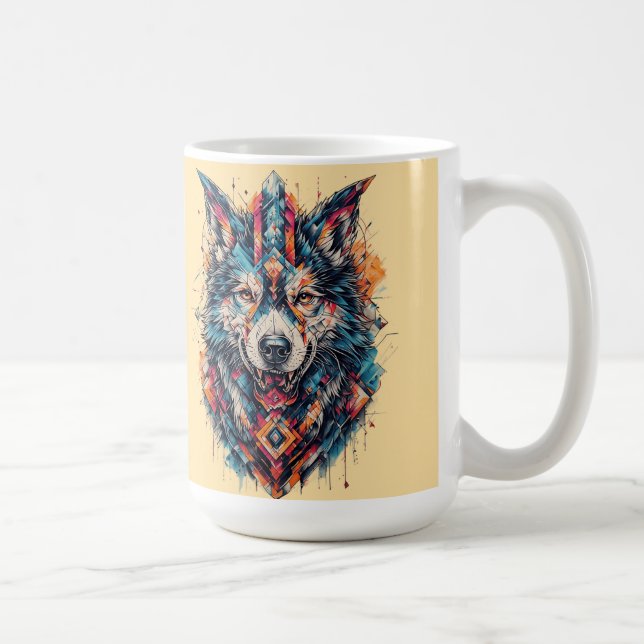 Caneca De Café Lobo com Elementos Geométricos e Cores Vibrantes (Direita)