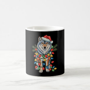 Caneca De Café Lobo de Natal Chapéu do Papai Noel Luzes do Natal