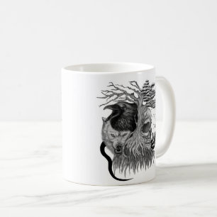 Caneca De Café Lobo e Raven com crânio