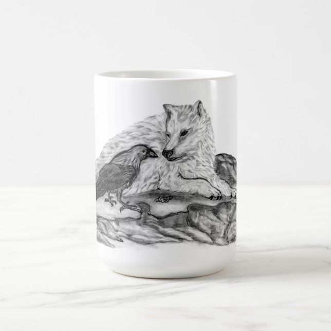 Caneca De Café Lobo e Raven - Design preto e branco (Centro)