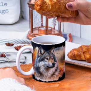 Caneca De Café Lobo em Colunas do Outono: Beleza da Natureza Libe