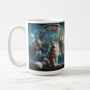 Caneca De Café Lobo Guardando o Gigante Apanhador de Sonhos Místi