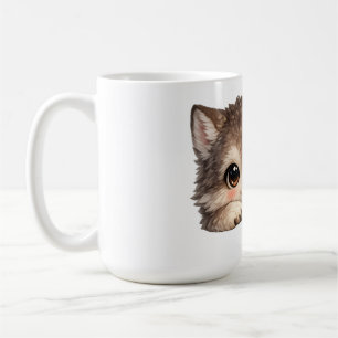 Caneca De Café Lobo Kawaii com Olhos Brilhantes e Doce