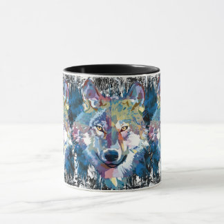 Caneca de Café Lobo - Lobo Poligonal Retro