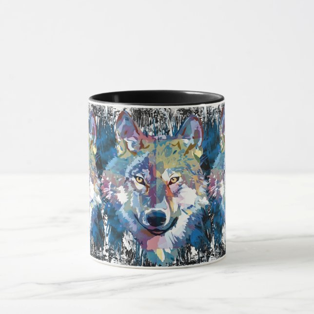 Caneca de Café Lobo - Lobo Poligonal Retro (Centro)