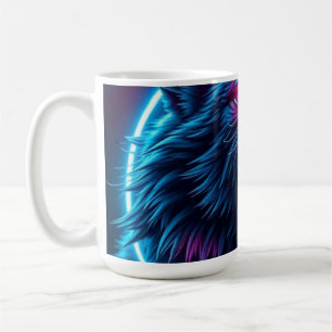 Caneca De Café Lobo Neon de Terror Olhos Brilhantes Fantasia Somb