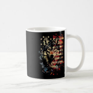 Caneca De Café Lobo Patriótico Bandeira Americana Usa Amante De L