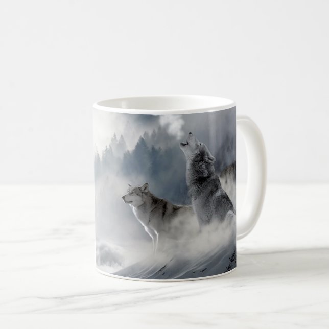 Caneca De Café Lobo que urra no copo de café da neve (Frente Esquerda)