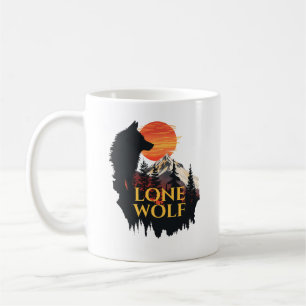 Caneca De Café Lobo Solitário, Arte de Lobo Silhueta no Pôr do So