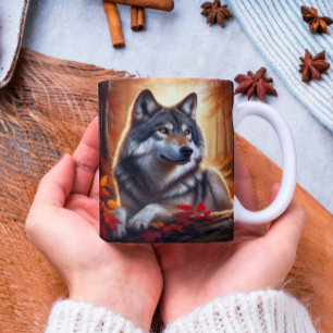 Caneca De Café Lobo Solitário na Floresta: Solitude em Amidst Nat
