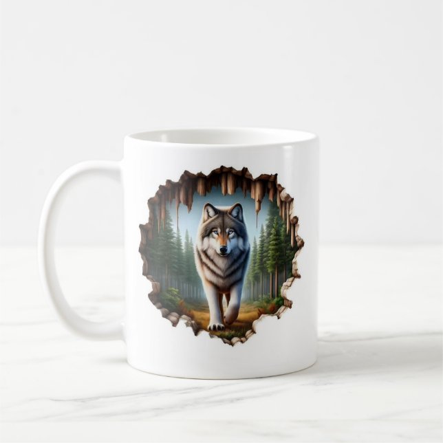 Caneca De Café Lobo Solitário na Natureza - Arte Inovadora em Flo (Esquerda)