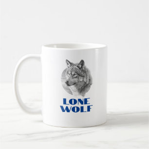 Caneca De Café "Lobo Solitário" ou Sua Mensagem, Lobo Cinza, Text