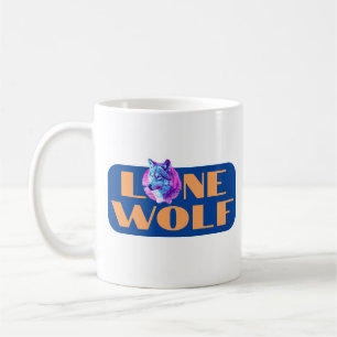 Caneca De Café Lobo Solitário ou Sua Mensagem, Texto Laranja Gran