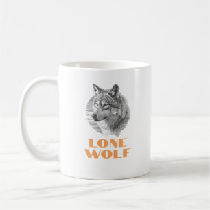 Caneca De Café "Lobo Solitário" ou Sua Mensagem, Texto Laranja Lo