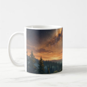 Caneca De Café Lobo Solitário Sob o Céu Estrelado da Via Láctea