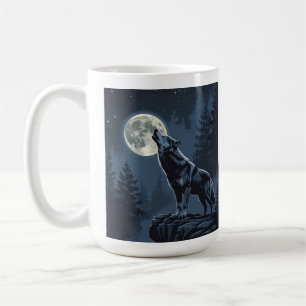Caneca De Café Lobo Solitário Uivando para a Lua Arte Noturna da