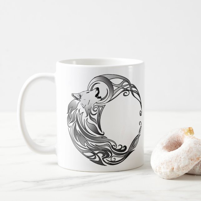 Caneca De Café Lobo Tribal - Sombreado (Com Donut)