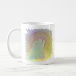 Caneca De Café Lobo Uivando e Mandala de Plantas Galhos Moldura